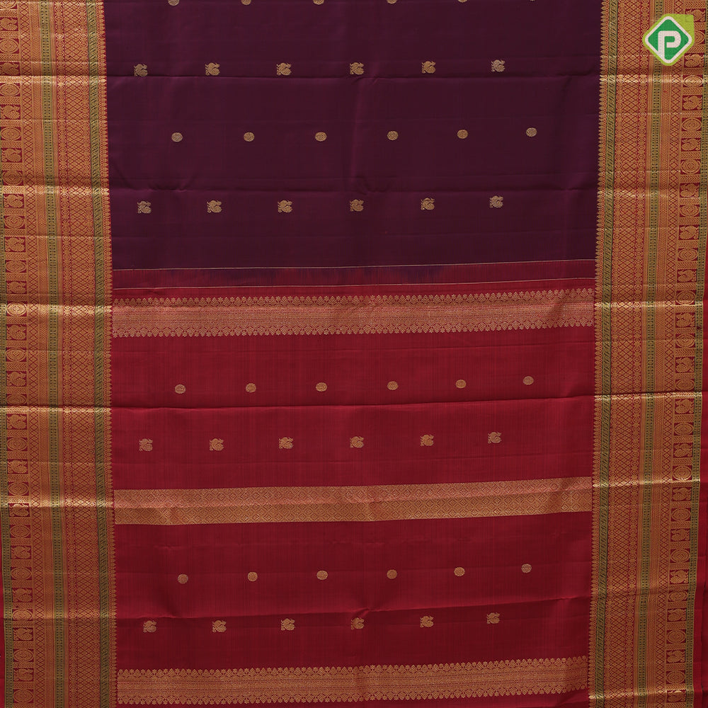 Arakku ruby red gold zari peacock chakkaram butta maroon red gold zari meena work border traditional silk saree