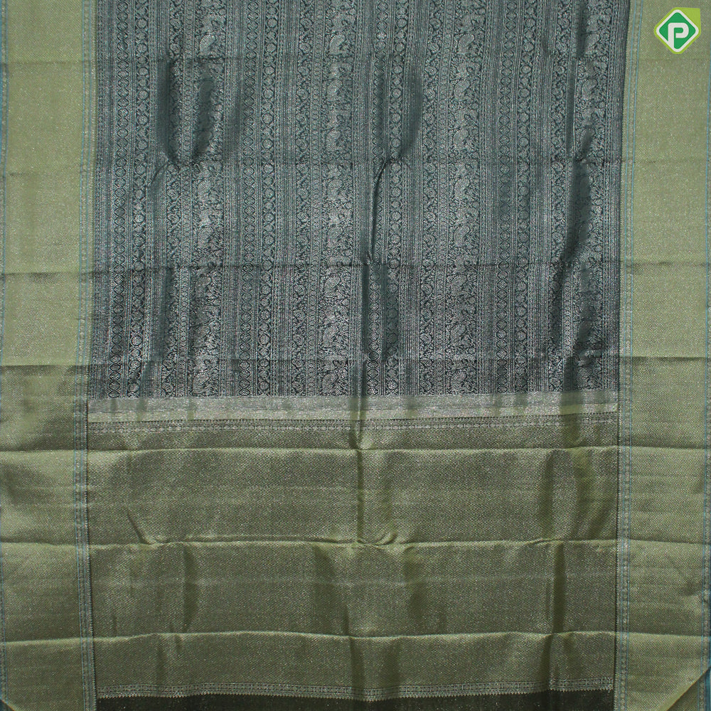 Jungle Green Silver And Gold Zari With Teal Green Maylkan Design Border Traditional Silk Saree