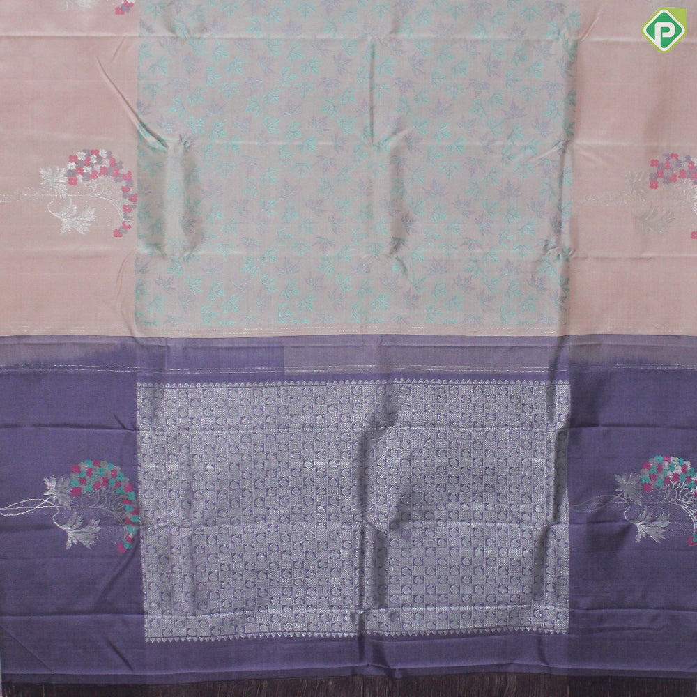 Very Pale Red Thread Work With Self Color Border Silver Zari Meena Work Border Trendy Silk Saree