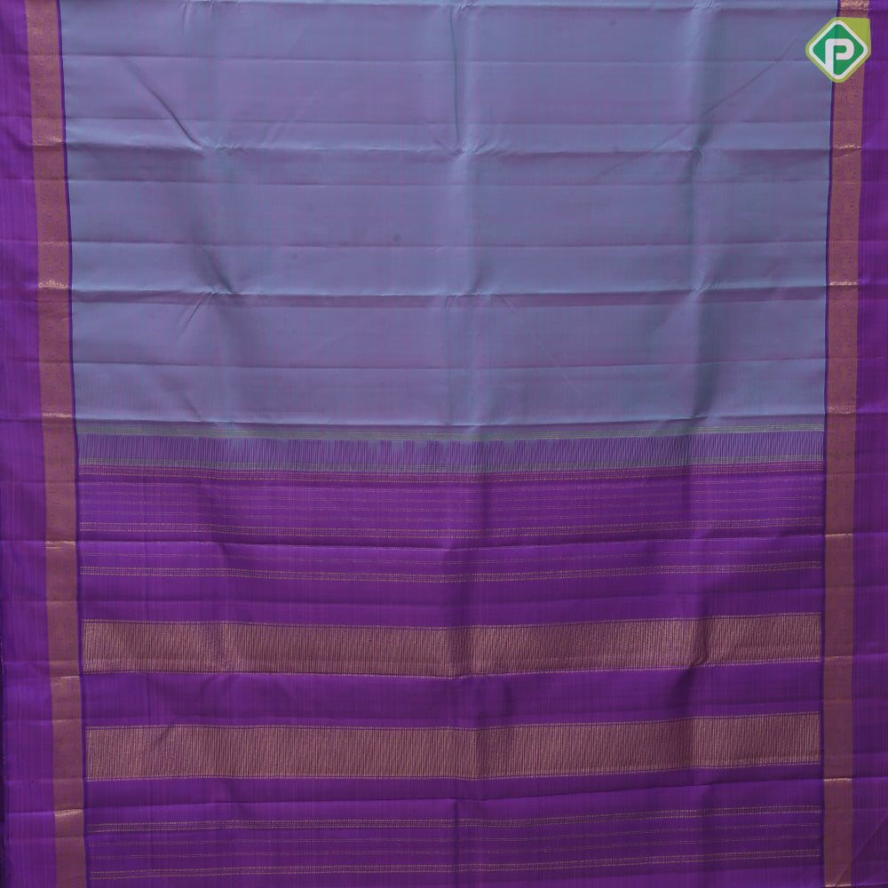 Ice blue dual done plain weaved purple blue gold zari elephant butta line border plain traditional vintage silk saree