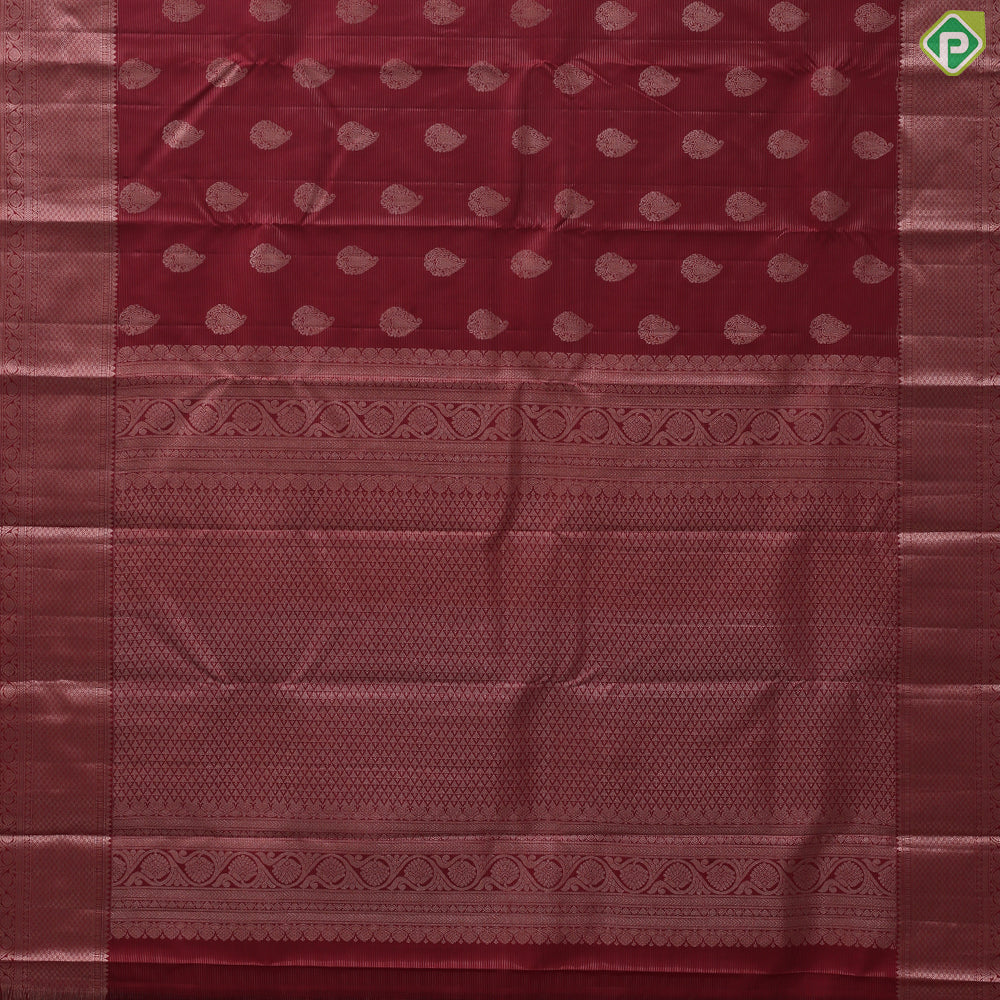 Beetroot maroon vairaoosi thilagam butta self copper zari mayilkan border traditional silk saree