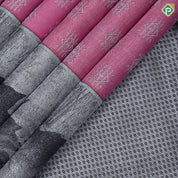 Rani Pink Silver Zari Rhombus Motif Gray Brown Leaf Border Design Fancy Silk Saree