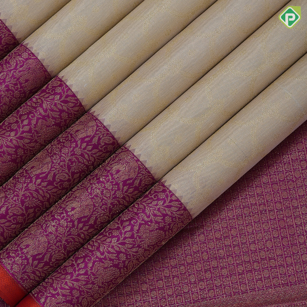 Sandal gold zari grand necklace design magenta pink silver gold zari banaras style border grand silk saree