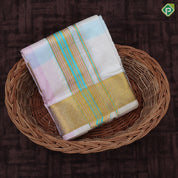 Multi Color Checked Design Gold Zari Diamond Butta Border 9*5 Pure Silk Dhoti Vesti