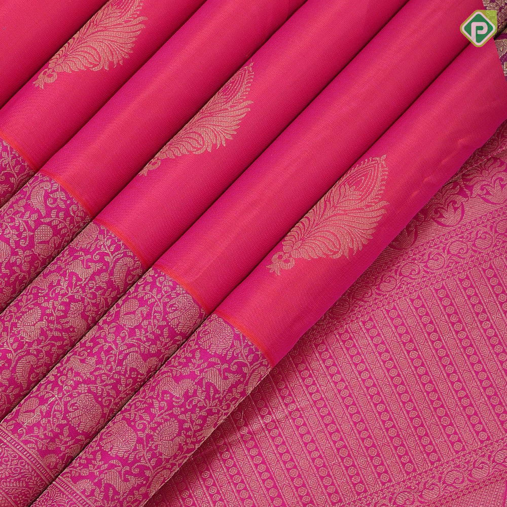 orangish pink gold zari fancy flower butta purple pink gold zari banaras design border gift silk saree