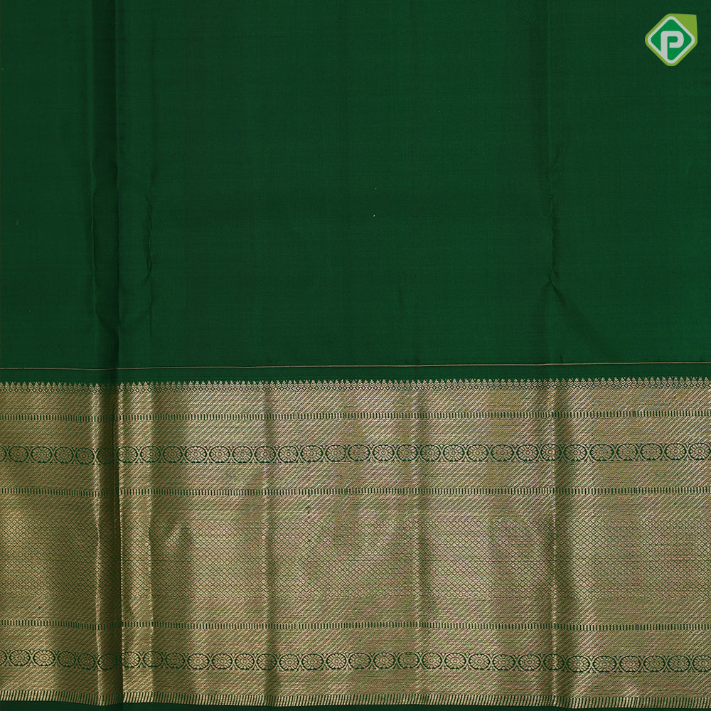 Tomato red gold zari checks and butta design dark green gold zari double elephant design border pattu paavadai
