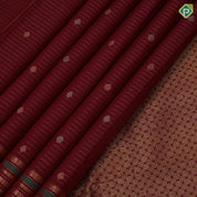 Maroon red gold zari vairaoosi mid butta motifs self gold zari peacock butta and multi color lines border traditional silk saree