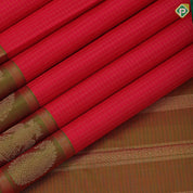 Tomato red with thread work checks design mehndi green gold zari mango butta border traditional silk saree