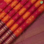 yellow orange and red tricolor lines gold zari fancy butta purple gold zari rangoli design meena work lines border Rangkat silk saree