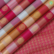 Multi color checks gold zari butta and zig zag stripes self gold zari edge border paalum pazhamum kattam silk saree