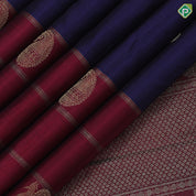 Royal blue gold zari chakkaram butta design maroon mango and peacock zari lines green edge border traditional silk saree