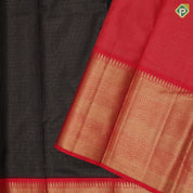 Black Colour Gold Zari Vairaoosi Checks Design Chilly Red Mayilkan Border Design Luxury Black Silk Saree