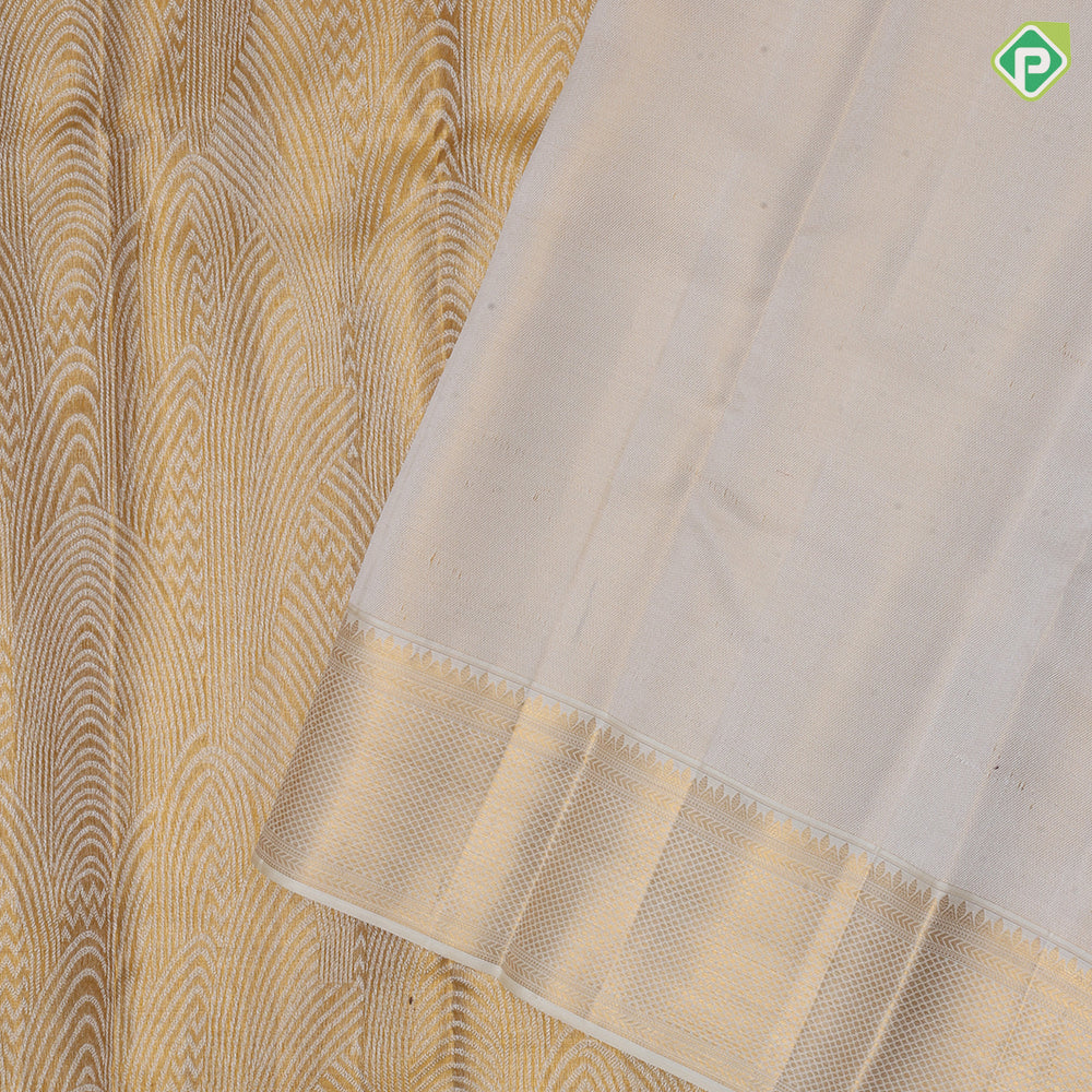 Gold zari silver tissue fancy arch design cream gold zari diamond butta border grand tissue silk saree