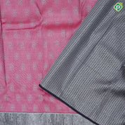 Rani Pink Silver Zari Rhombus Motif Gray Brown Leaf Border Design Fancy Silk Saree