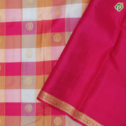 Multi color checks gold zari butta and zig zag stripes self gold zari edge border paalum pazhamum kattam silk saree
