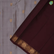 Glacier Gray Gold Zari Peacock Butta Design Dark Brown Colour Mango Design Pure Mix Silk Saree
