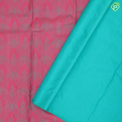 Pink and sea blue geometric design self colorful peacock butta motif border trendy designer silk saree