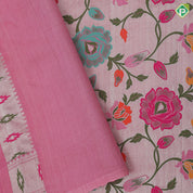 Creamy pink multi color meena work banaras design self designed border tusser tissue saree