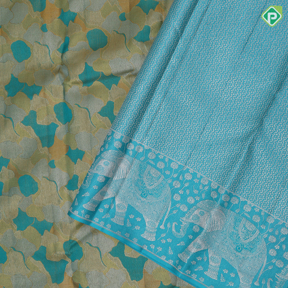 Rexona green base gold silver zari gradient design self silver gold zari elephant butta border trendy designer silk saree