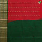 Tomato red gold zari checks and butta design dark green gold zari double elephant design border pattu paavadai