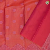 Pinkish orange silver zari and thread rudraksham butta self silver gold zari double elephant arch turning border vintage silk saree