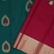 sapphire green gold zari thread meena work thilagam butta gold zari tissue bavanji border traditional Navratri special silk saree