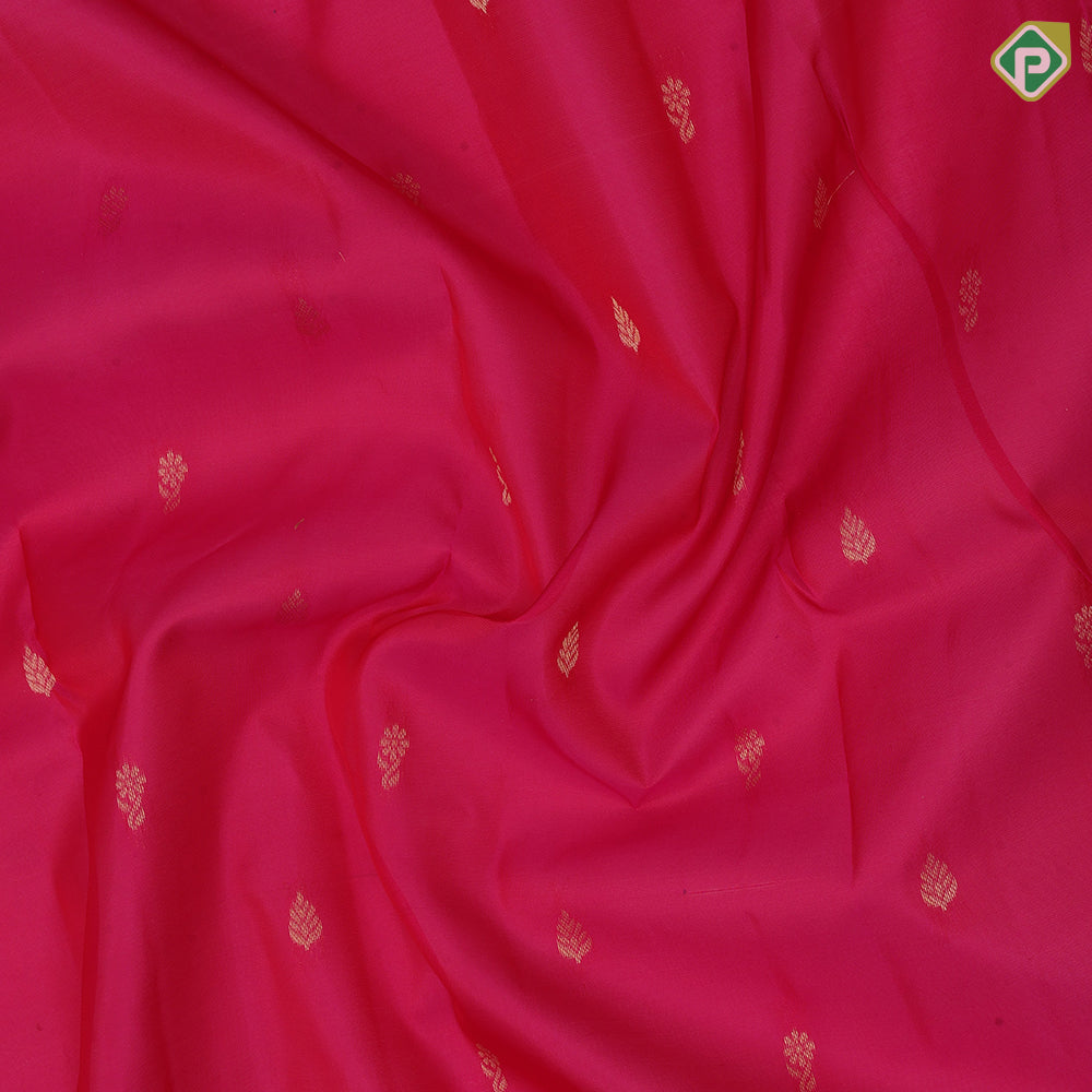 Manthulir Gold Zari Thilagam Flower Butta Design Pink Colour Floral Border Design Pure Mix Silk Saree