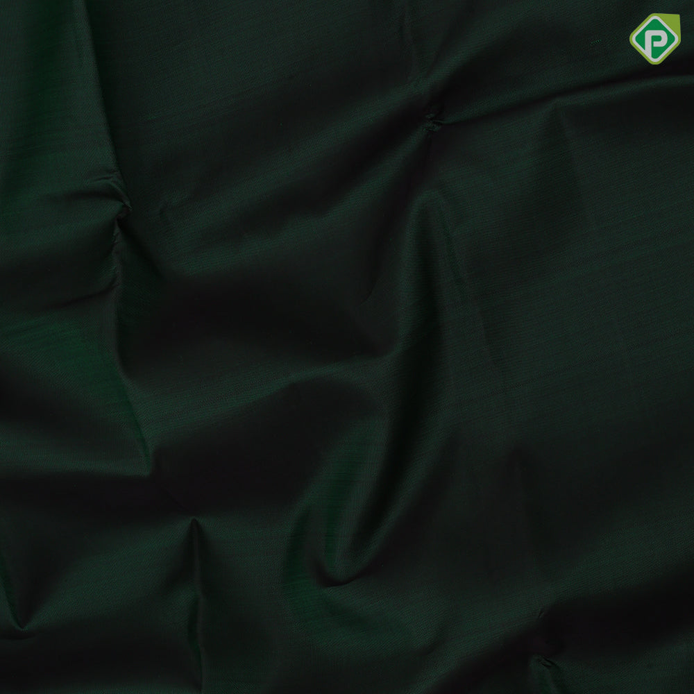 Bottle green full body plain self gold zari temple rack border traditional silk saree