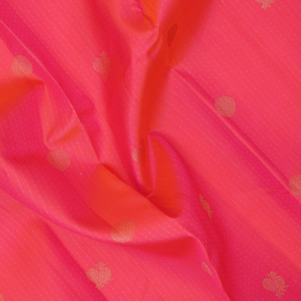 Pinkish orange gold zari vairaoosi lines butta design self gold zari vairaoosi lines border traditional silk saree
