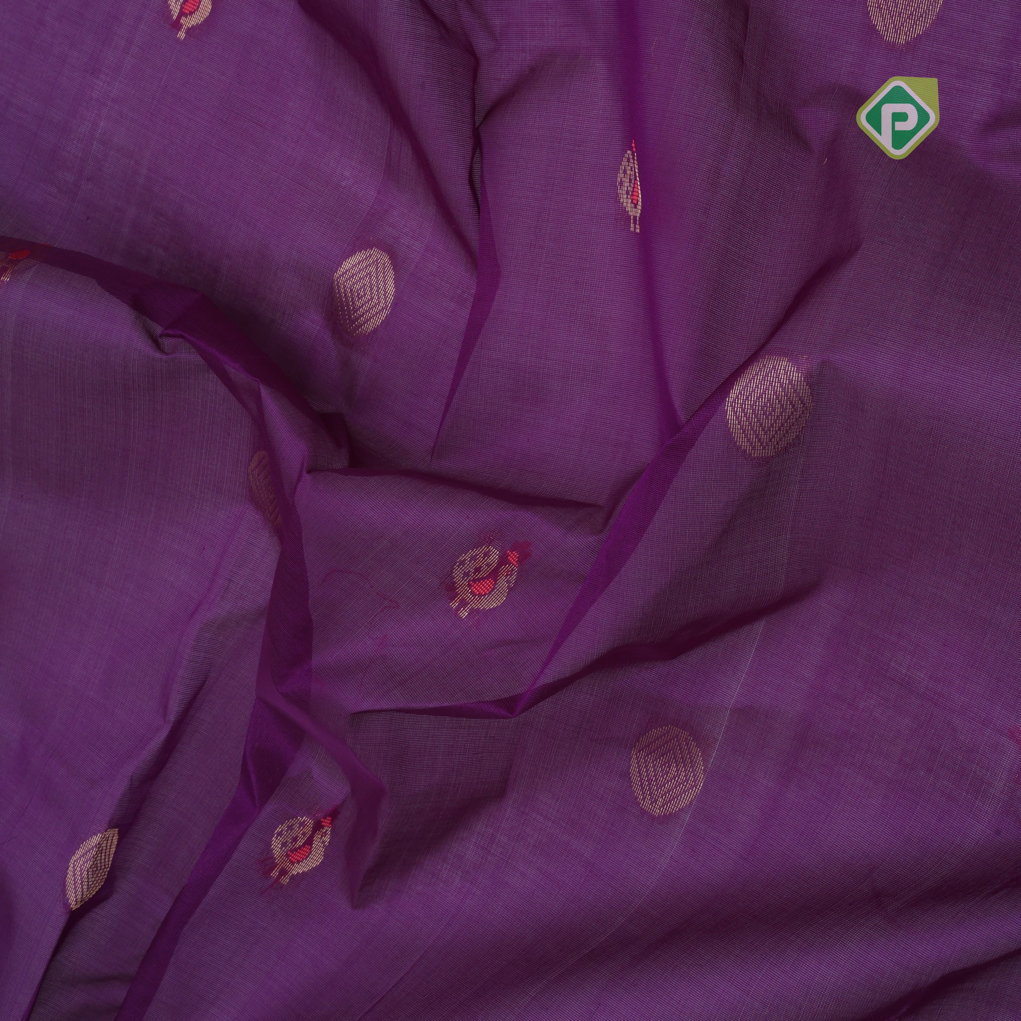 Purple silver gold zari butta meena work leaf gold zari border kuppadam silk cotton saree