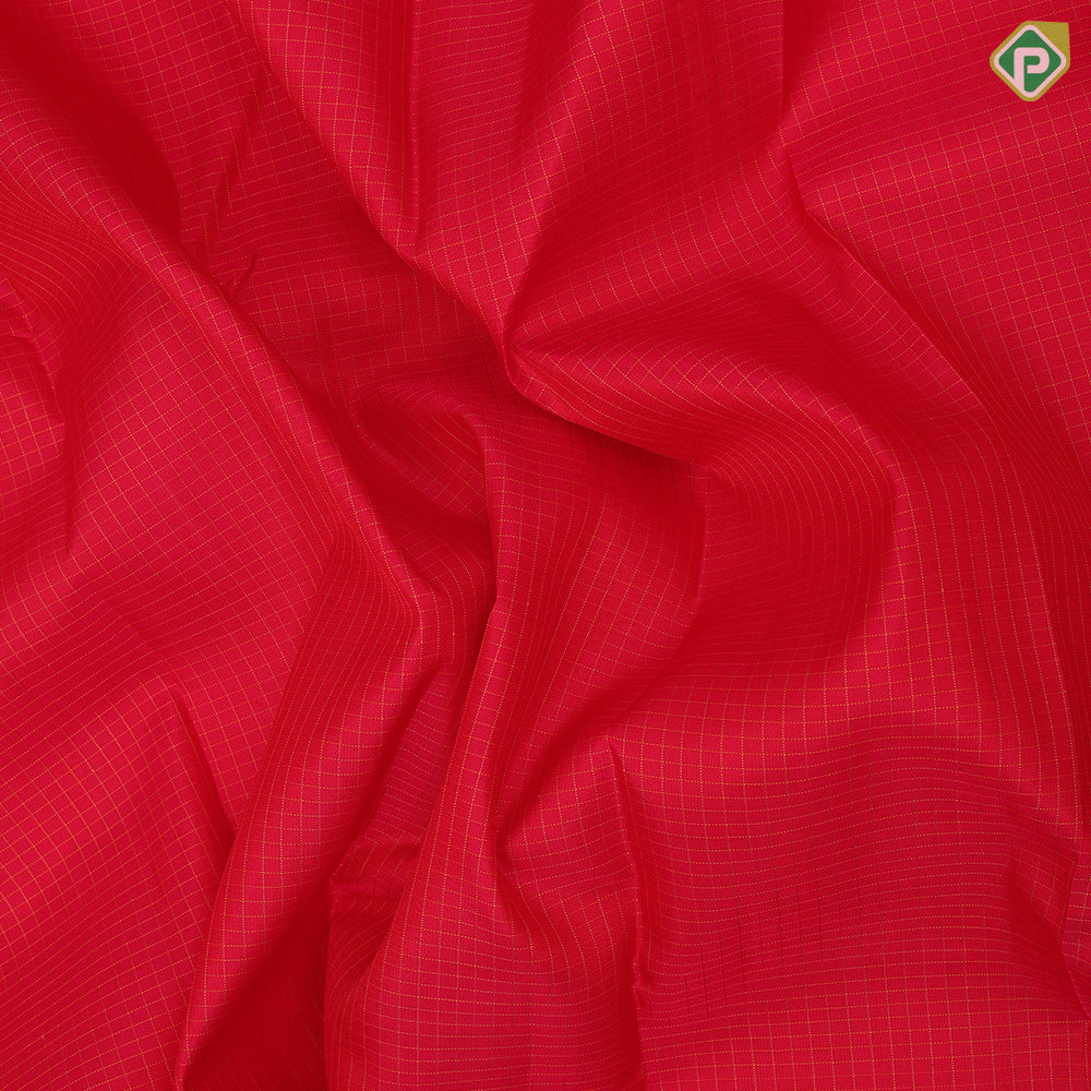 Tomato red with thread work checks design mehndi green gold zari mango butta border traditional silk saree