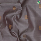 Glacier Gray Gold Zari Peacock Butta Design Dark Brown Colour Mango Design Pure Mix Silk Saree