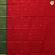 Tomato red gold zari kattam and leaf butta bottle green gold zari peacock butta border pattu paavadai lehanka