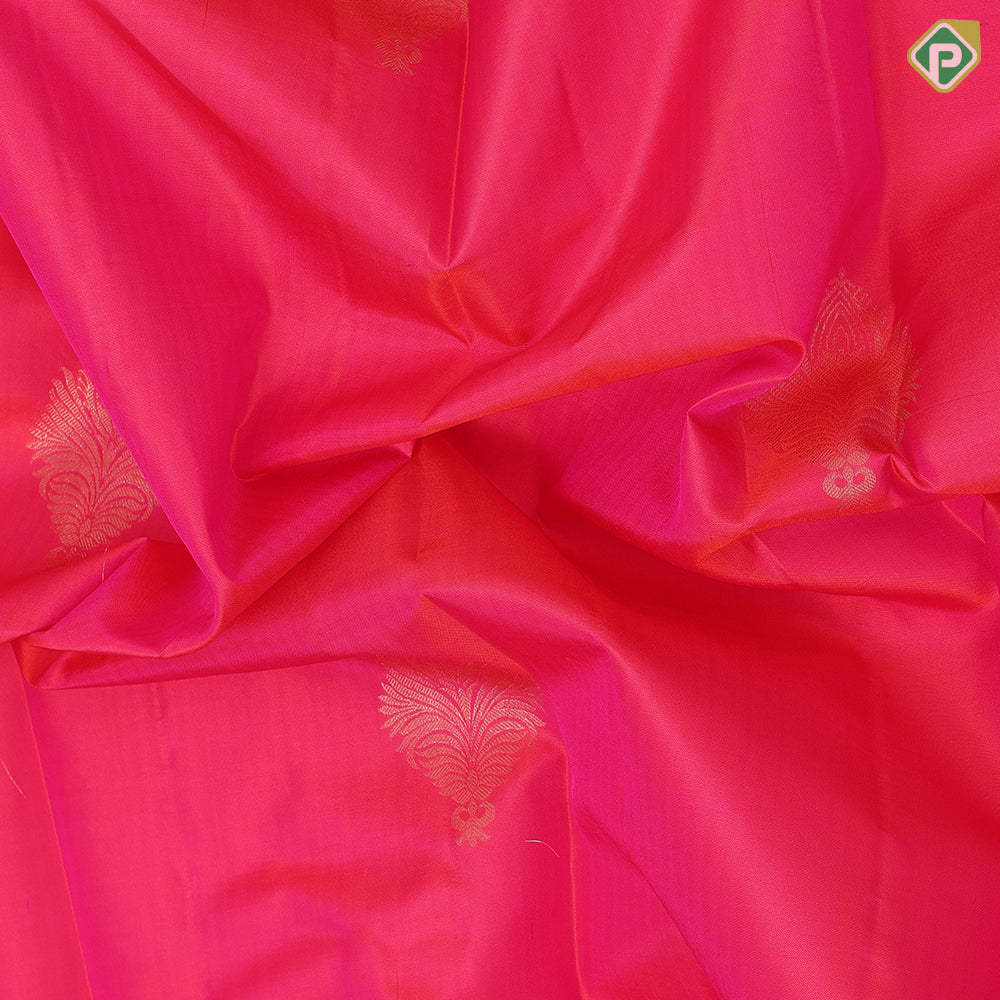 orangish pink gold zari fancy flower butta purple pink gold zari banaras design border gift silk saree