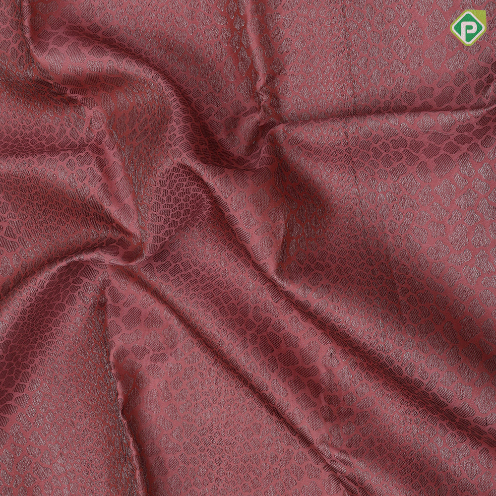 Peach neem zari metallic reptile jacquard weaving design self rangoli rettapet border trendy designer silk saree