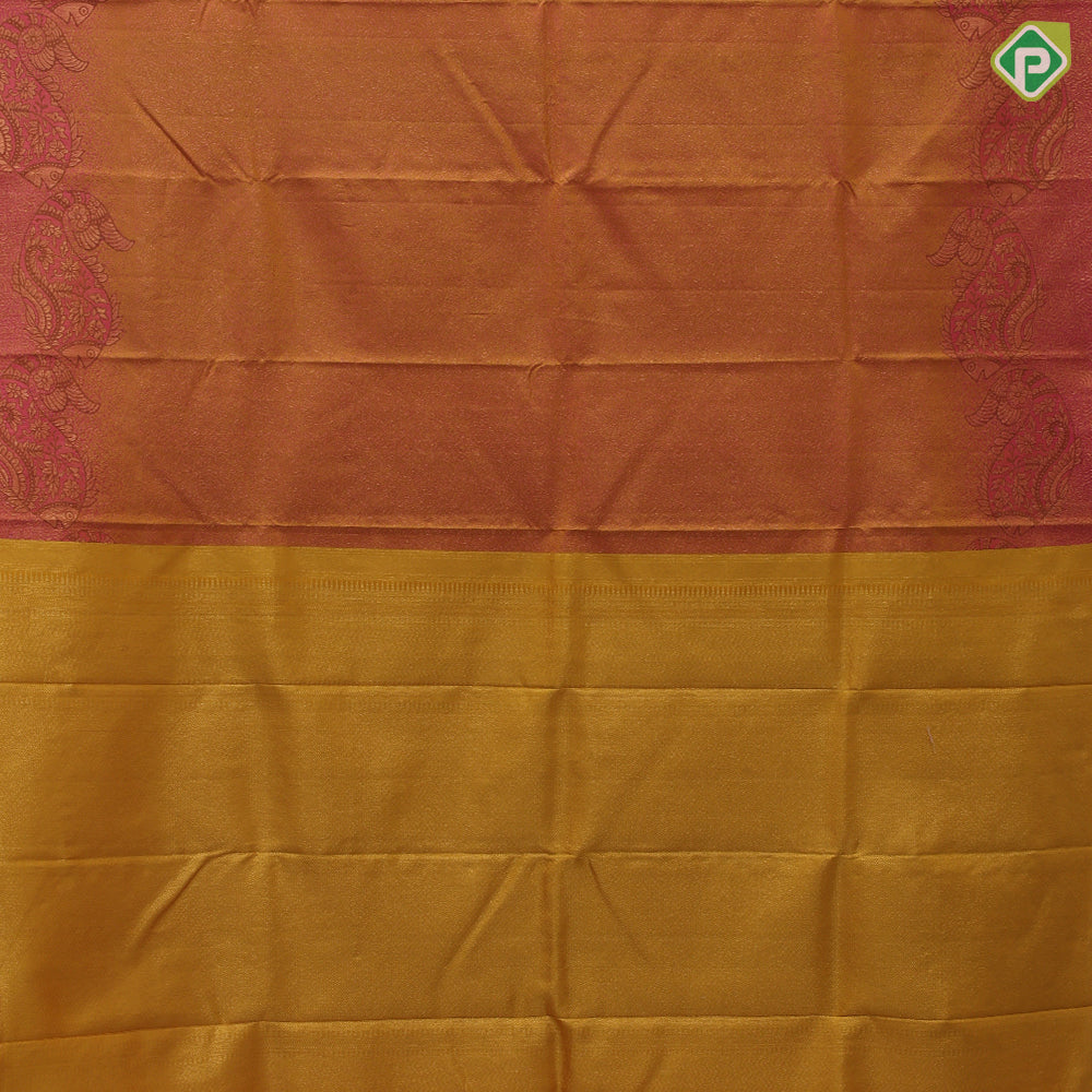 Pinkish Mustard Gold Zari Floral Design Baby Pink Fish Floral Border Design Trendy Silk Saree