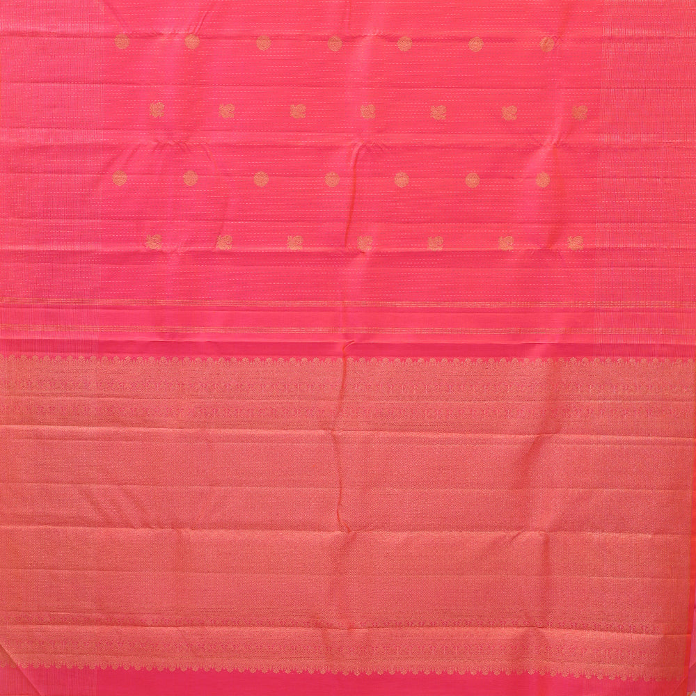 Pinkish orange gold zari vairaoosi lines butta design self gold zari vairaoosi lines border traditional silk saree