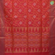 Pinkish orange silver gold zari diamond geometrical design self gold zari lines border soft silk saree