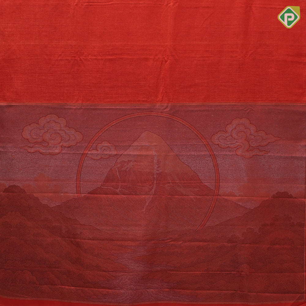 Magenta orange plain self weaved borderless kailasha pallu concept kora silk saree