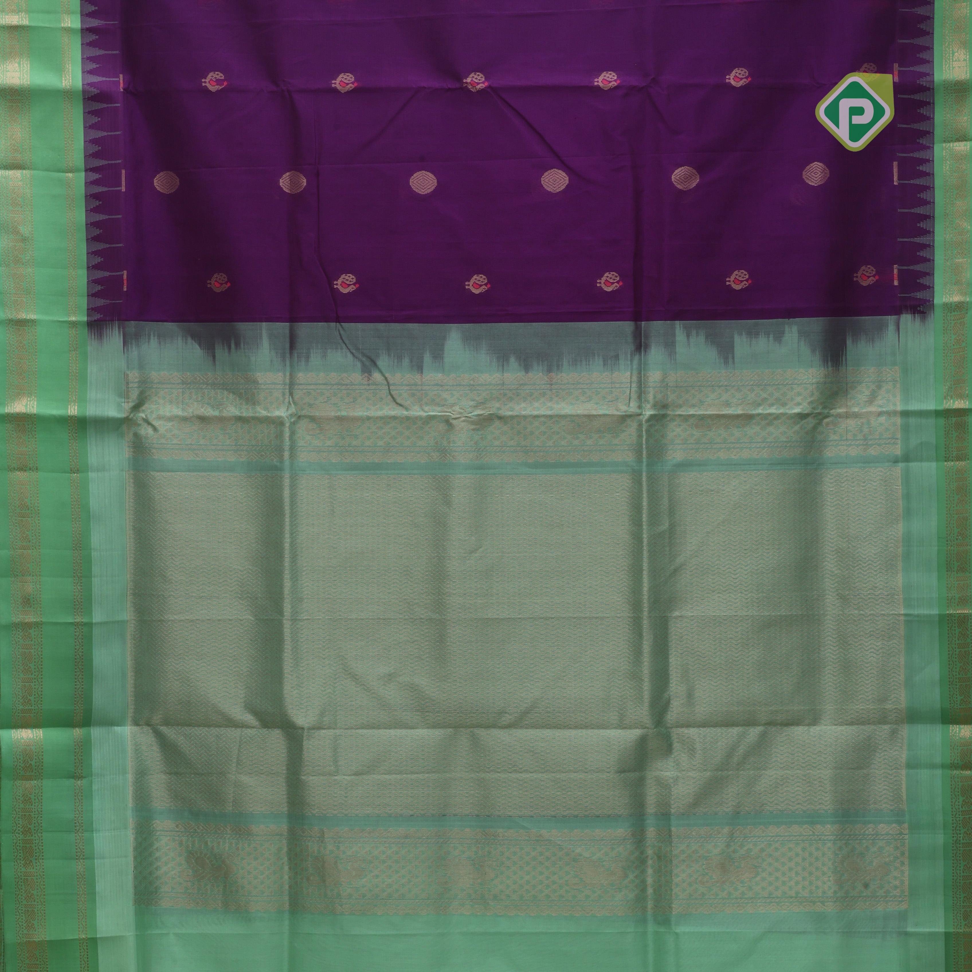 Purple silver gold zari butta meena work leaf gold zari border kuppadam silk cotton saree