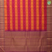 yellow orange and red tricolor lines gold zari fancy butta purple gold zari rangoli design meena work lines border Rangkat silk saree