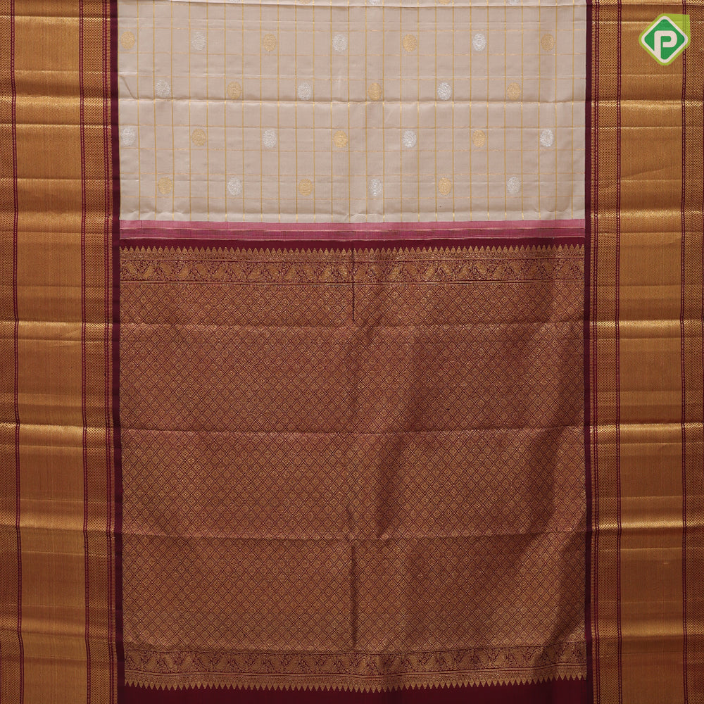 creamy beige gold zari kattam silver zari butta design beetroot maroon gold zari mayilkan border vintage traditional silk saree