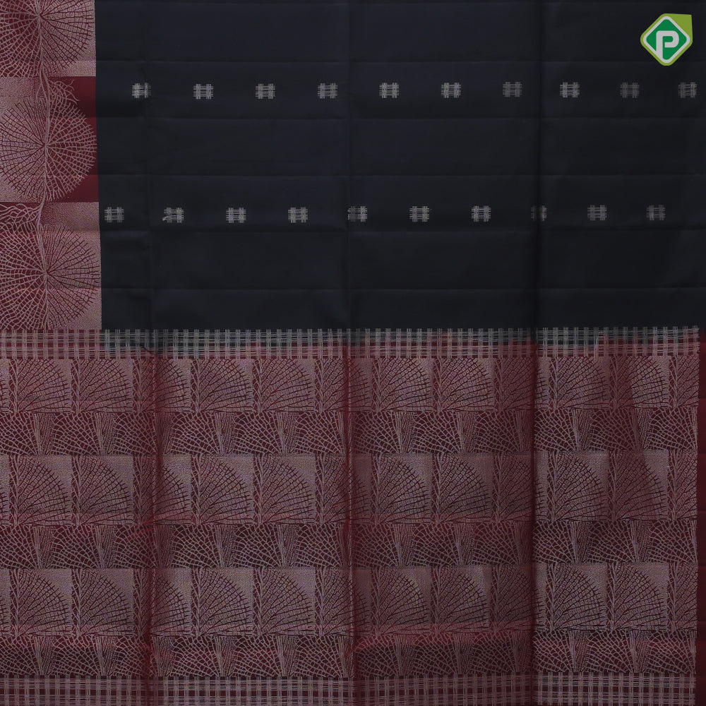 Black with silver zari hashtag symbol design maroon silver zari animation design border soft silk saree