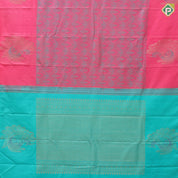Pink and sea blue geometric design self colorful peacock butta motif border trendy designer silk saree