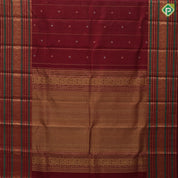 Maroon red gold zari vairaoosi mid butta motifs self gold zari peacock butta and multi color lines border traditional silk saree