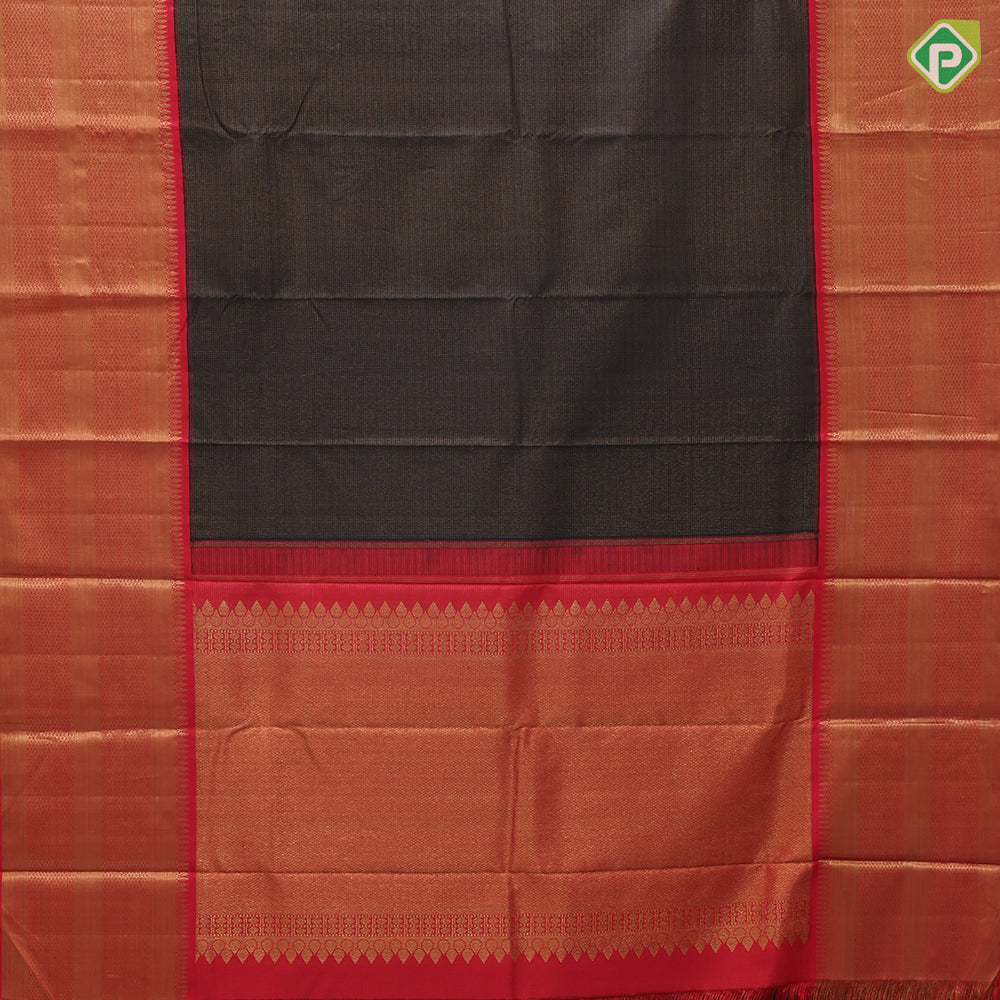 Black Colour Gold Zari Vairaoosi Checks Design Chilly Red Mayilkan Border Design Luxury Black Silk Saree