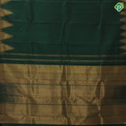 Bottle green full body plain self gold zari temple rack border traditional silk saree