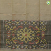 Banana yellow gold zari fancy floral round design self gold zari border ikkat style pallu linen soft silk saree