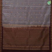 Glacier Gray Gold Zari Peacock Butta Design Dark Brown Colour Mango Design Pure Mix Silk Saree