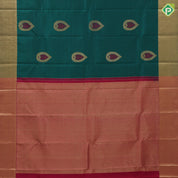 sapphire green gold zari thread meena work thilagam butta gold zari tissue bavanji border traditional Navratri special silk saree